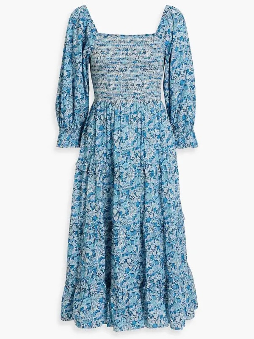 LoveShackFancy Minnie Floral Print Midi Dress in Blue - Picture 1 of 2